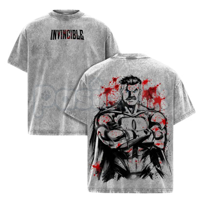 Omni-Man Invincible Anime T-Shirt – Vintage Washed Viltrumite Graphic Tee, Lightweight Retro Cotton Hero Streetwear Top