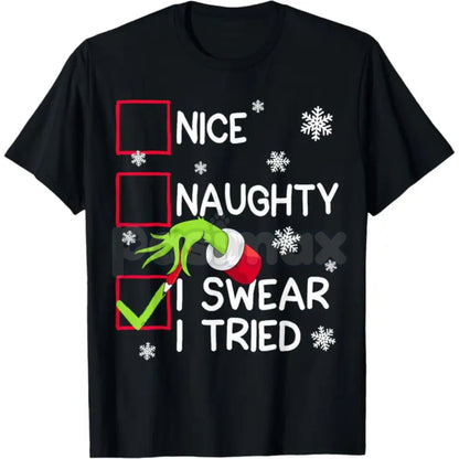 Groovy Naughty "I Swear I Tried" Christmas Holiday Unisex Tee - Funny Self-Aware Slogan Shirt, Retro Christmas Humor Apparel, Unisex Holiday Gift
