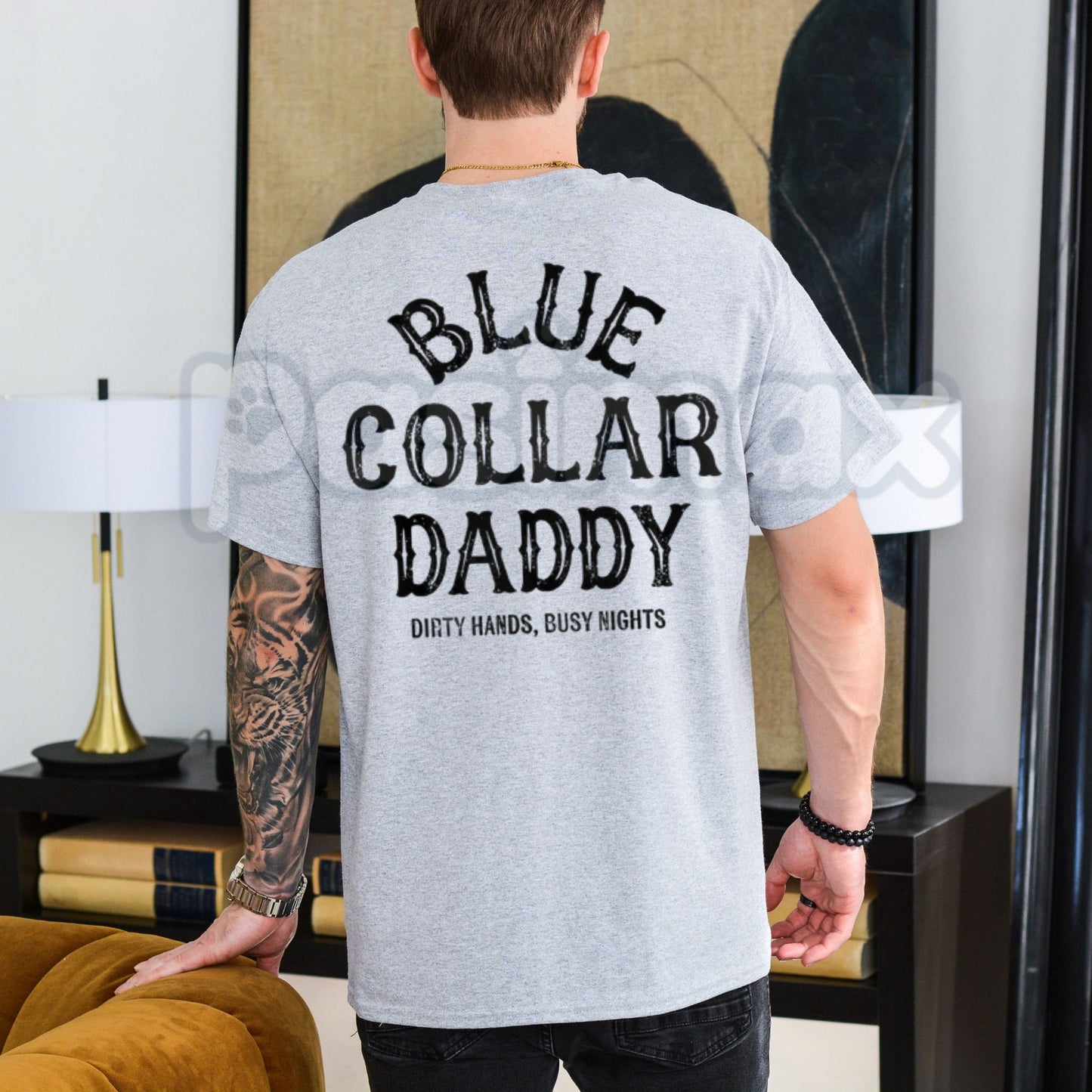 "Blue Collar Daddy" Industrial Graphic T-Shirt – Retro Workwear Aesthetic Tee, Premium 100% Cotton Trade Worker Top, Soft Lived-In Heavyweight Blue Collar Pride Shirt, Made in USA