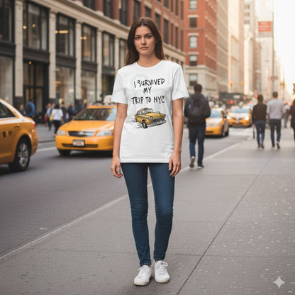 "I Survived My Trip To NYC" Funny T-Shirt – Retro New York City Souvenir Graphic Tee, Premium 100% Cotton Sarcastic Travel Top, Soft Lived-In Heavyweight Urban Humor, Made in USA