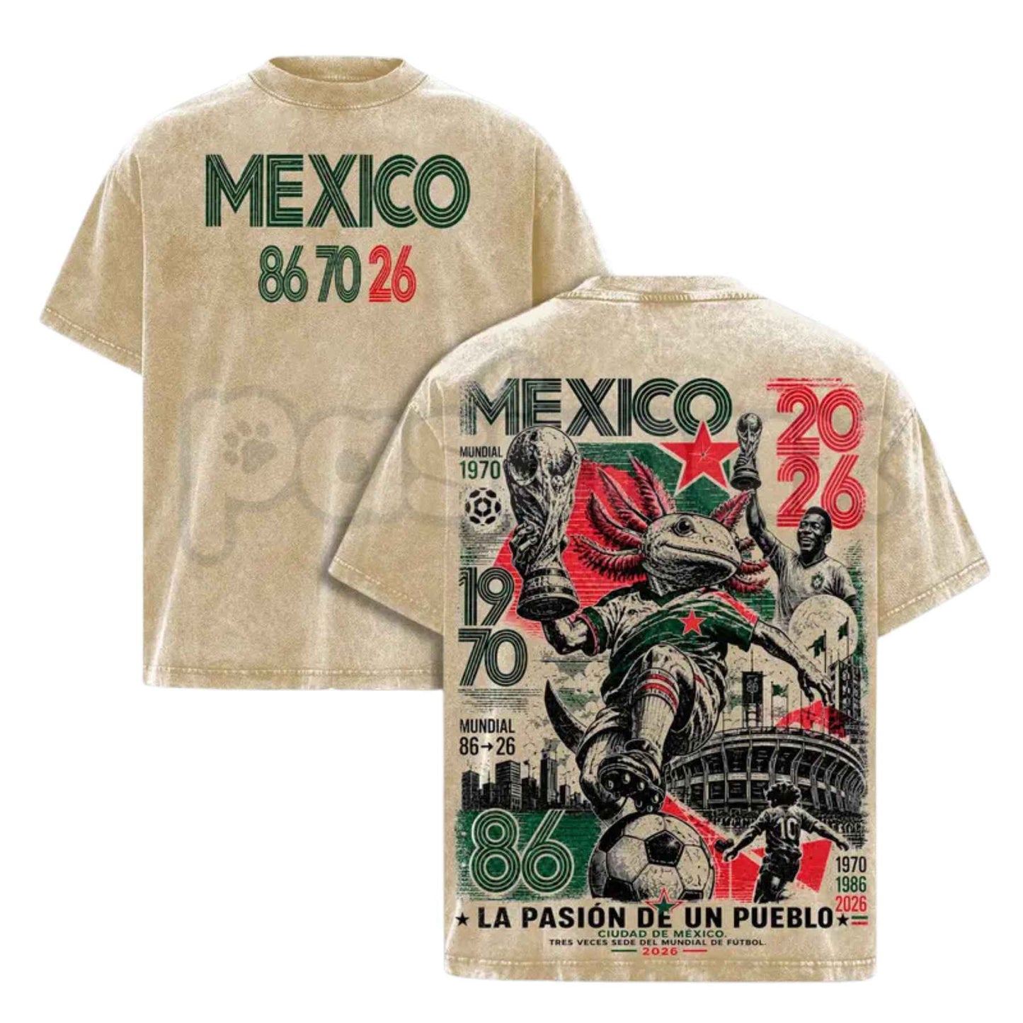 Mexico 86 70 26 Football T-Shirt – United World Tour 2026 Soccer Graphic Tee, Vintage Washed Retro Lightweight Cotton Tournament Top