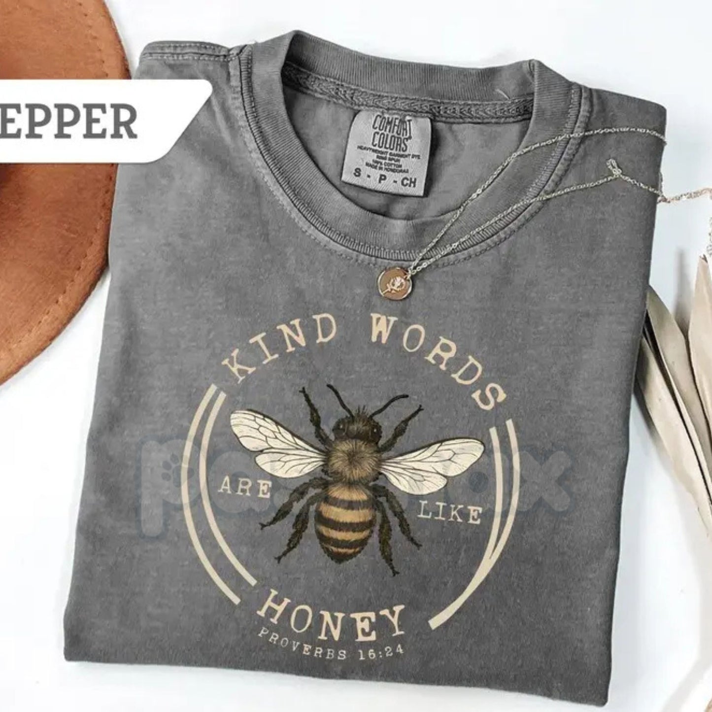 Comfort Colors® "Bee Kind" Proverbs 16:24 T-Shirt – Aesthetic Honeybee & Wildflower Bible Verse Tee, Christian Botanical Shirt, Sweet Like Honey Faith Gift