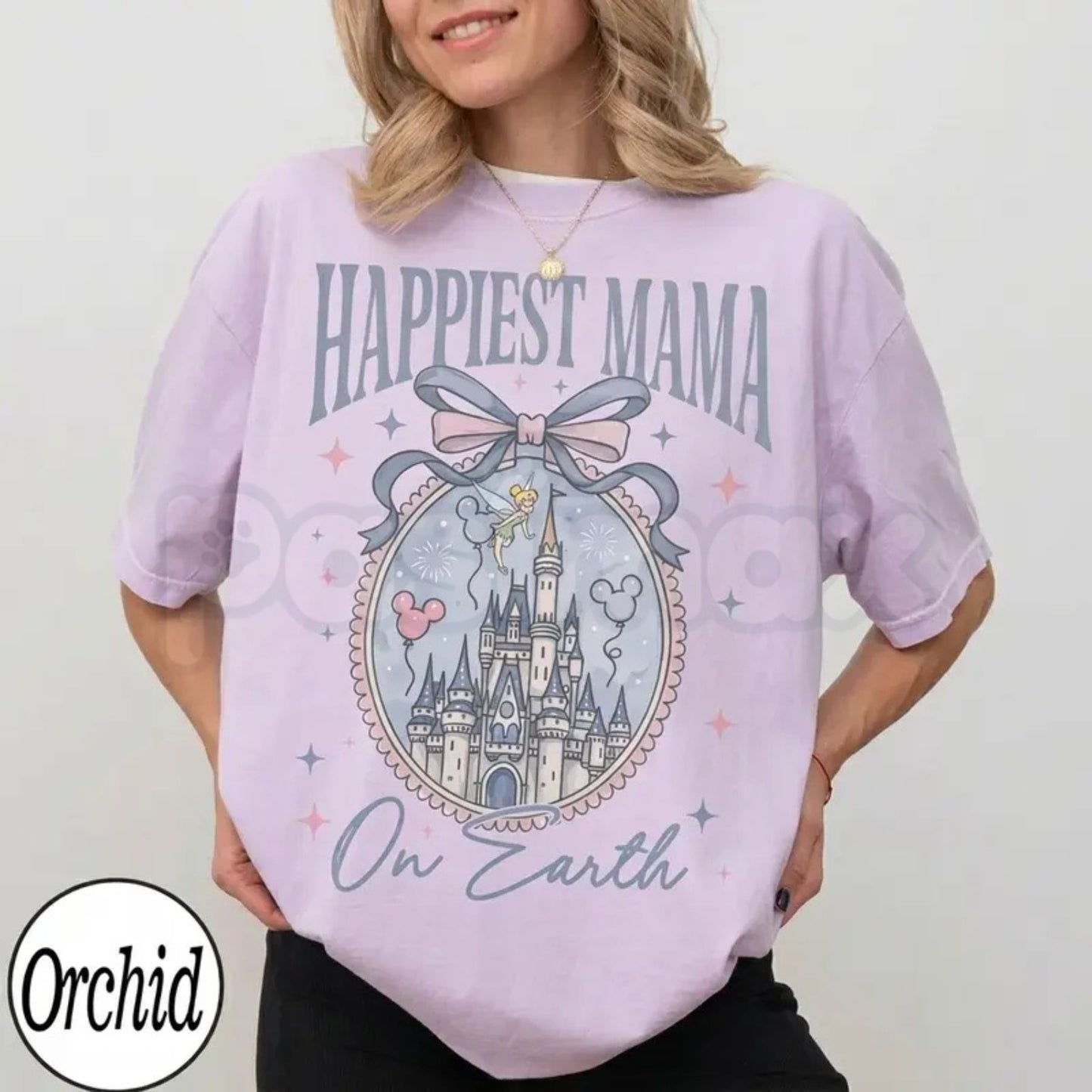 Personalized Comfort Colors® Happiest Mom On Earth T-Shirt – Retro Coquette Bow Mama Tee, Vintage Magical Vacation Shirt, Custom Mother’s Day Gift