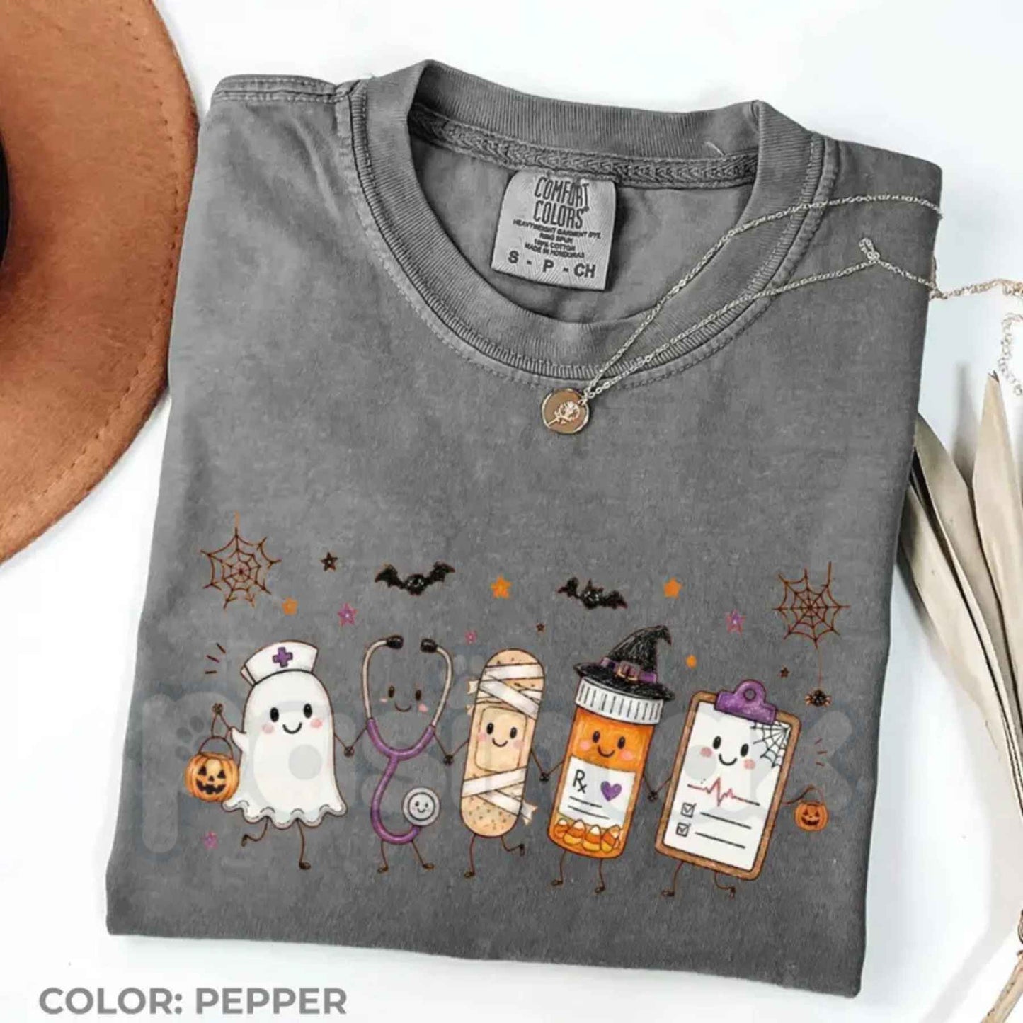 Comfort Colors® Halloween Nurse Doodle T-Shirt – Ghost Nurse Life Graphic Tee, Vintage Spooky Season Healthcare Unisex Top