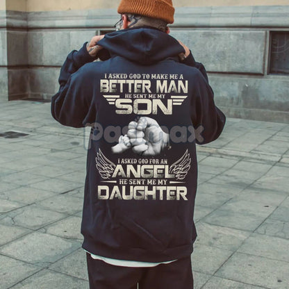 Dad Hoodie – "God Made Me a Better Man with My Son" Pullover, Christian Fatherhood Gift
