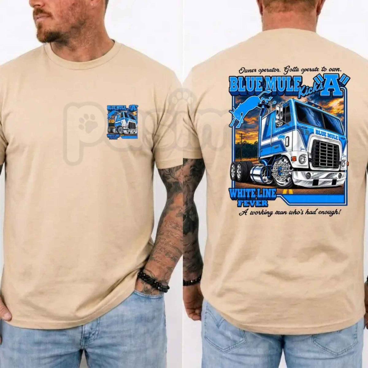 Blue Mule White Line Fever T-Shirt – Vintage Trucker Semi Truck Unisex Tee