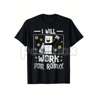 Kids 'I Will Work For Robux' T-Shirt – Funny Gamer Youth Tee, Roblox Currency Statement Shirt