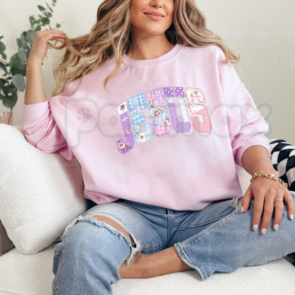 Patterned Jesus Sweatshirt | Retro Faith Grid & Cross Graphic Crewneck