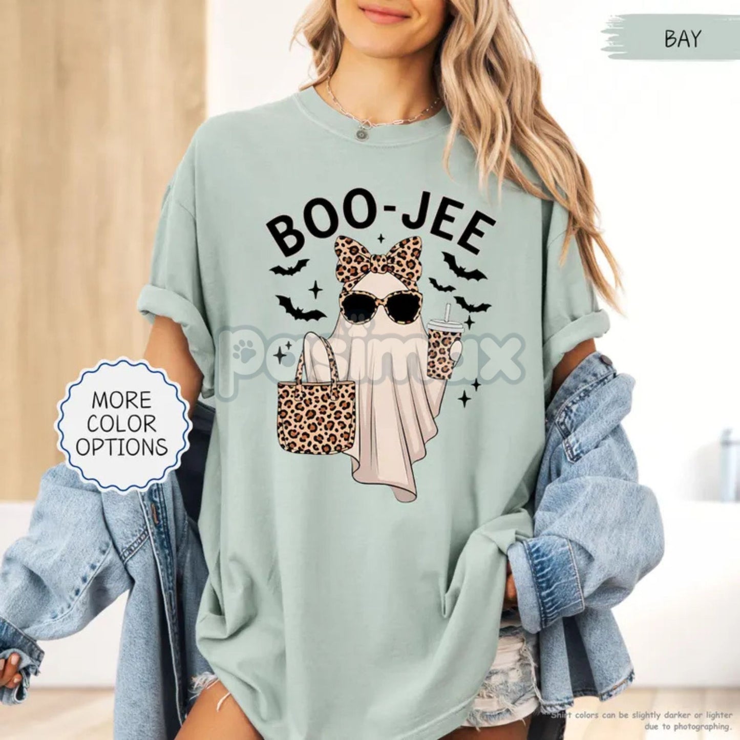 'Boo-Jee' Ghost Comfort Colors® T-Shirt – Luxury Spooky Status Shirt, Leopard Coffee Ghost Tee, Girly Fall Vintage Gift
