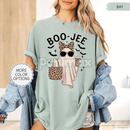 'Boo-Jee' Ghost Comfort Colors® T-Shirt – Luxury Spooky Status Shirt, Leopard Coffee Ghost Tee, Girly Fall Vintage Gift
