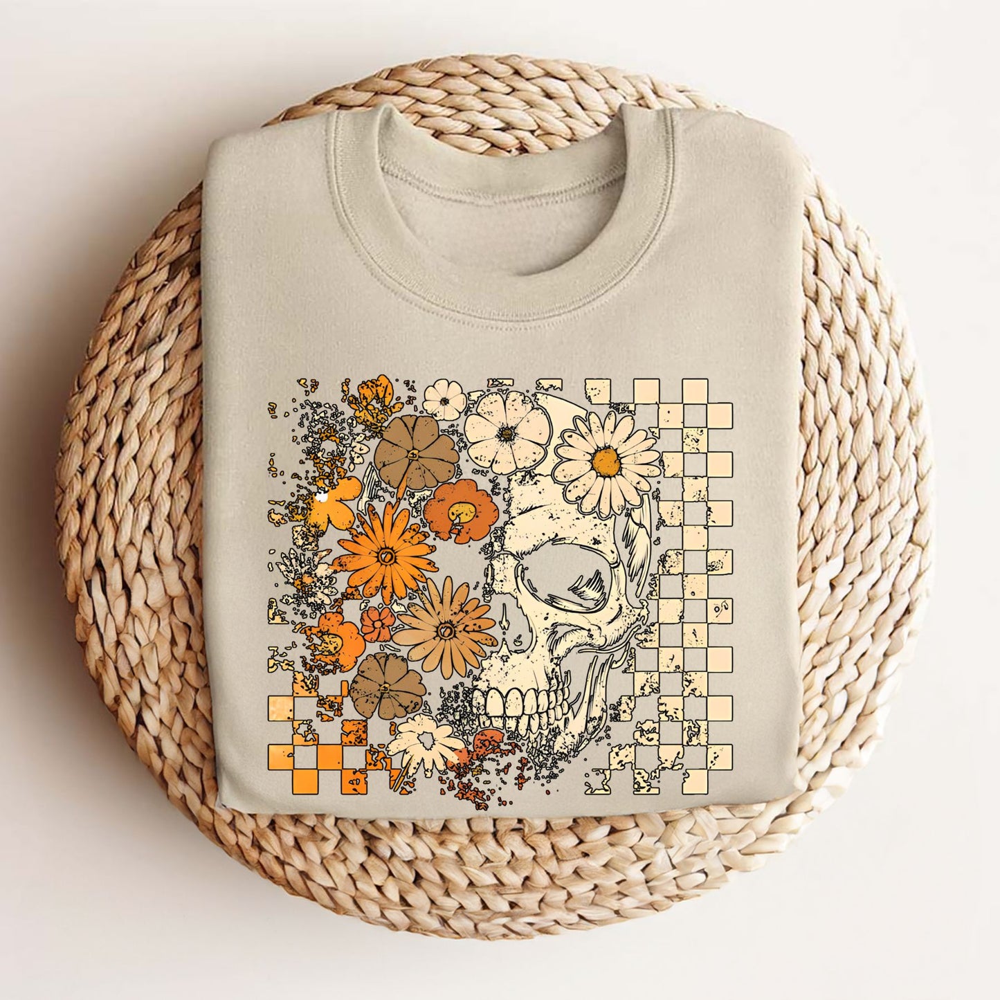 Skull and Flowers T-Shirt - Vintage Halloween Graphic Tee, Retro Oversized Streetwear Shirt
