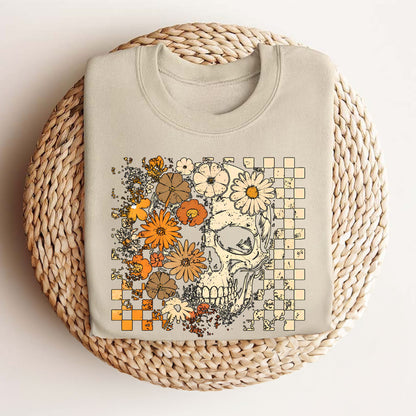 Skull and Flowers T-Shirt - Vintage Halloween Graphic Tee, Retro Oversized Streetwear Shirt