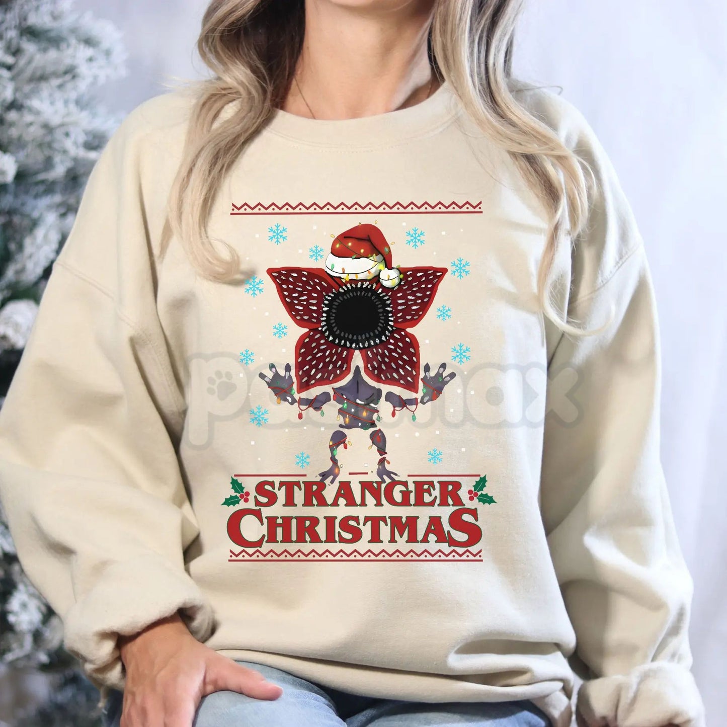 Stranger Christmas Sweatshirt | Merry Upside Down Xmas Jumper | Retro 80s Sci-Fi Holiday Crewneck | Hawkins Christmas Gift