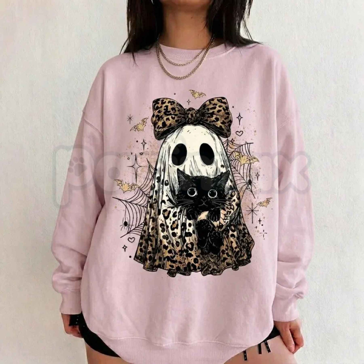 Leopard Ghost Cat Halloween Sweatshirt | Cute Spooky Cat Shirt