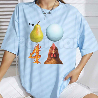 Pear-Shaped Planet Rooster T-Shirt – Quirky Celestial Animal Graphic Unisex Tee