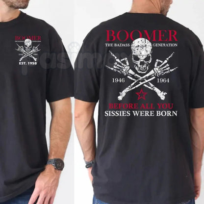 Old School Boomer Legacy T-Shirt (1946–1964) - Vintage Skull Statement Tee, Generational Pride Apparel, Tough Guy Slogan Gift