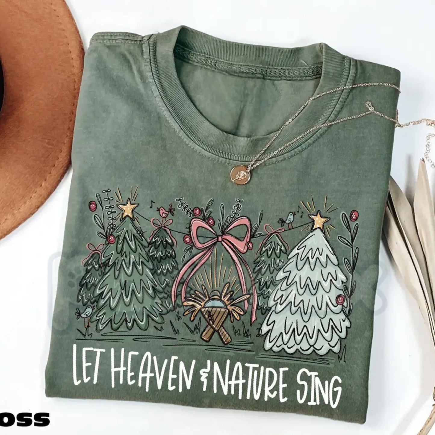 Comfort Colors® 'Let Heaven and Nature Sing' T-Shirt – Joy to the World Christian Tee, Vintage Christmas Tree Graphic, Faith Holiday Apparel