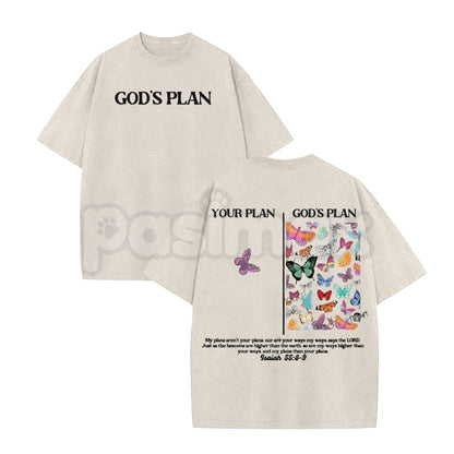 God's Plan Unisex Washed T-Shirt – Vintage Christian Graphic Tee, Faith-Based Streetwear