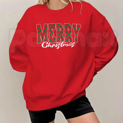 Merry Christmas Checkered Sweatshirt | Retro Holiday Pattern Crewneck