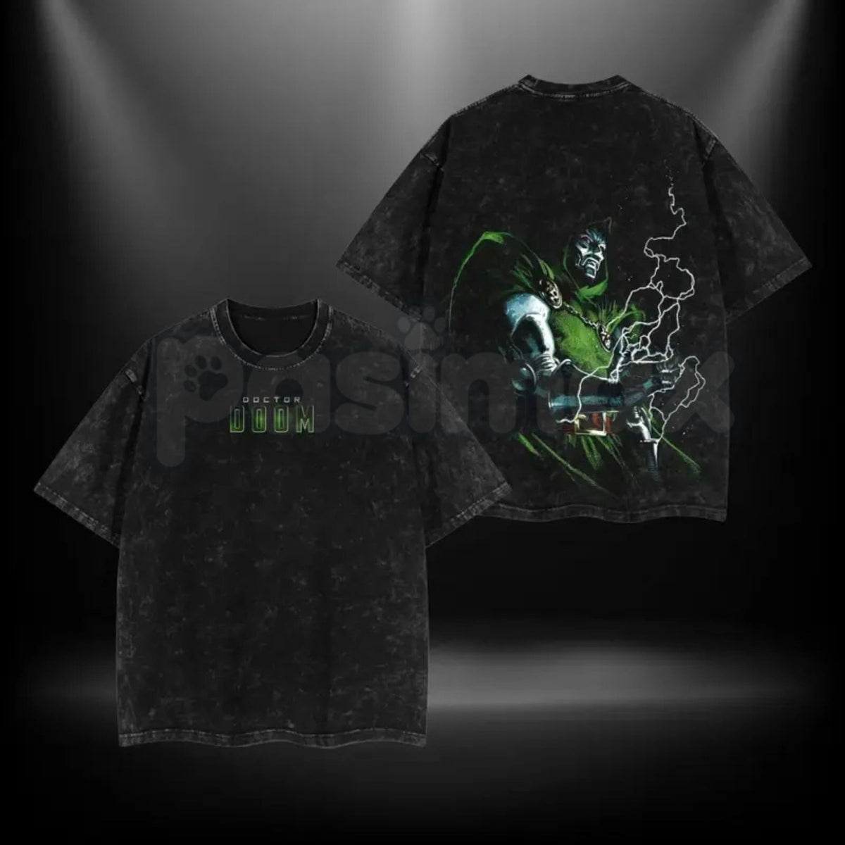 Dr. Doom Comic Double Printed Washed T-Shirt – Retro Marvel Supervillain Graphic Tee, Vintage Mineral Wash Lightweight Cotton Unisex Streetwear Top