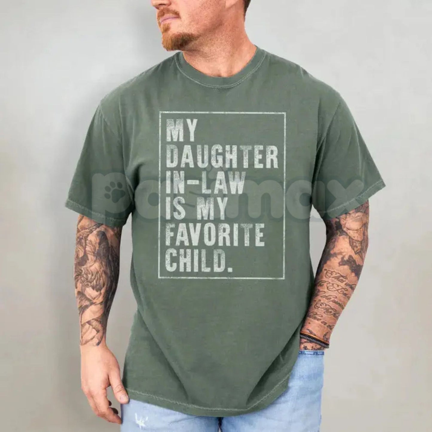 Comfort Colors® 'Favorite Daughter-in-Law' Dad T-Shirt – Funny Father-in-Law Gift, Humorous Family Graphic Tee, Vintage Heavy Cotton Shirt