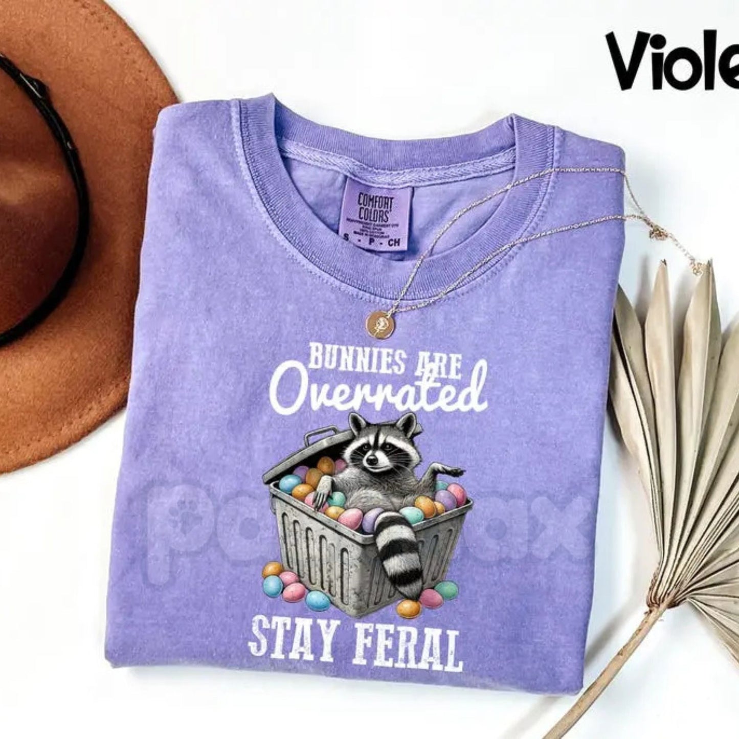 Comfort Colors® "Bunnies Are Overrated" Stay Feral T-Shirt – Funny Sarcastic Raccoon Easter Tee, Trash Panda Holiday Top, Trendy Chaos Mama Gift
