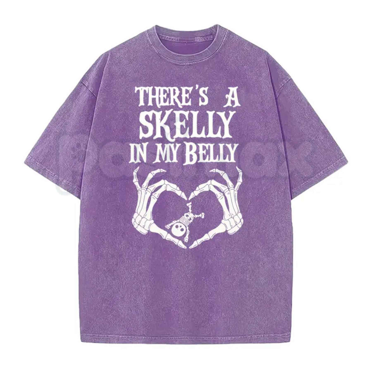 Halloween Pregnancy Shirt – Spooky Mama Announcement Tee, Retro Baby Skeleton Reveal Vintage Washed Lightweight Cotton Unisex T-Shirt