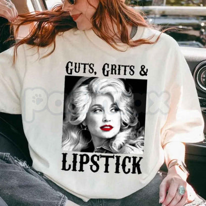 Guts Grit And Lipstick T-Shirt – Dolly Parton Country Cowgirl Unisex Cotton Tee