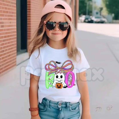 Cute Halloween Ghost Girls T-Shirt – Spooky Season Kids Unisex Cotton Graphic Tee