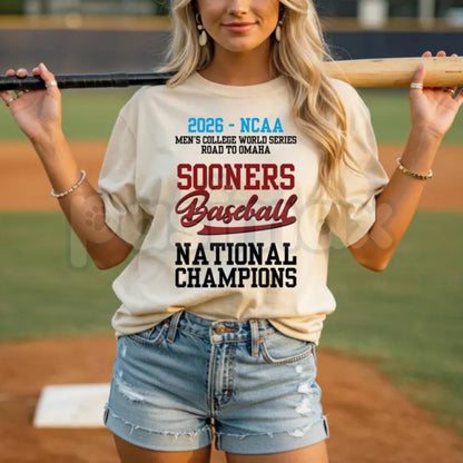 Comfort Colors® Sooners Baseball 2026 MCWS National Champions T-Shirt – Retro Boomer Sooner Omaha College World Series Graphic Tee, Vintage Victory Fan Unisex Top
