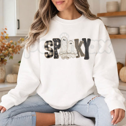 Coquette Lace Ghost Sweatshirt | Soft Spooky Bow & Patchwork Graphic Crewneck
