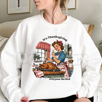 Funny Give Everyone The Bird Sweatshirt | Retro Thanksgiving Graphic Crewneck