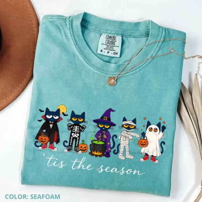 Comfort Colors® Pete the Cat Halloween Teacher T-Shirt – "Tis the Season" Graphic Tee, Funny School Classroom Unisex Top & Gift