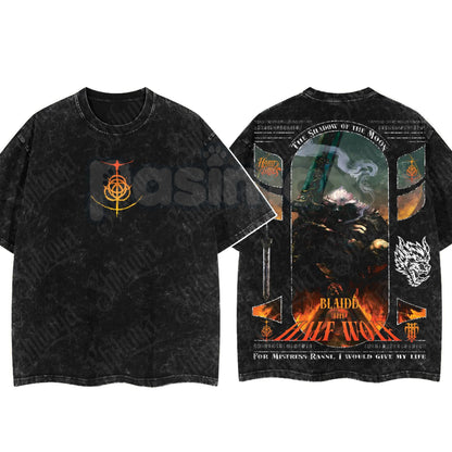 Elden Ring Limited Edition Double-Printed T-Shirt – Oversized Acid Washed Graphic Tee, Lightweight Cotton Anime Streetwear