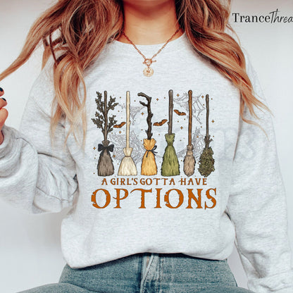 A Girl Gotta Have Options Sweatshirt | Retro Y2K Halloween Graphic Crewneck