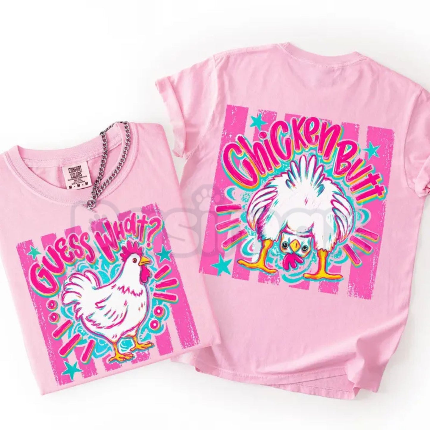 Comfort Colors® "Guess What? Chicken Butt" T-Shirt – Funny Full Front & Back Design Graphic Tee, Retro Barnyard Humor Unisex Shirt, Cute Poultry Lover Gift