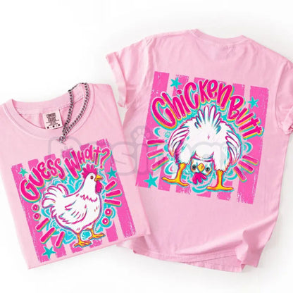Comfort Colors® "Guess What? Chicken Butt" T-Shirt – Funny Full Front & Back Design Graphic Tee, Retro Barnyard Humor Unisex Shirt, Cute Poultry Lover Gift