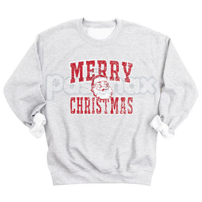 Retro Merry Christmas Santa Sweatshirt | Vintage Holiday Crewneck Jumper | Nostalgic Graphic Top