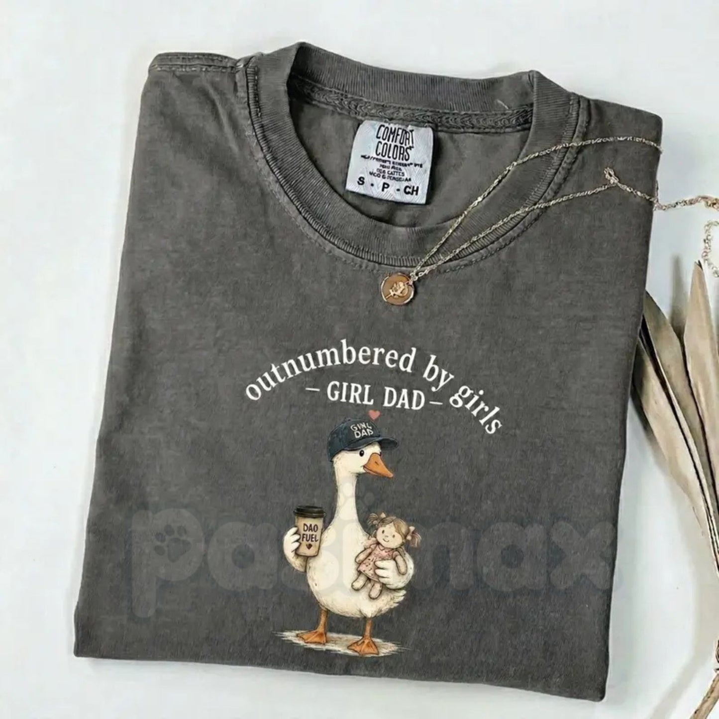 Comfort Colors® Girl Dad T-Shirt – Funny "Outnumbered By Girls" Duck Graphic Tee, Cute Father's Day Gift, Retro Dad Life Daughter Squad Shirt