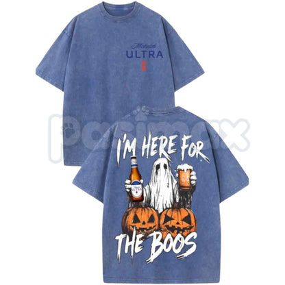 Vintage Washed Michelob Ultra Ghost I'm Here For The Boos T-Shirt – Funny Halloween Beer Graphic Tee, Double Sided Lightweight Cotton Unisex Top