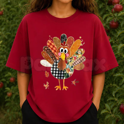 Thanksgiving Patchwork Turkey Shirt – Cute Quilted Fall Holiday Family Graphic Tee
