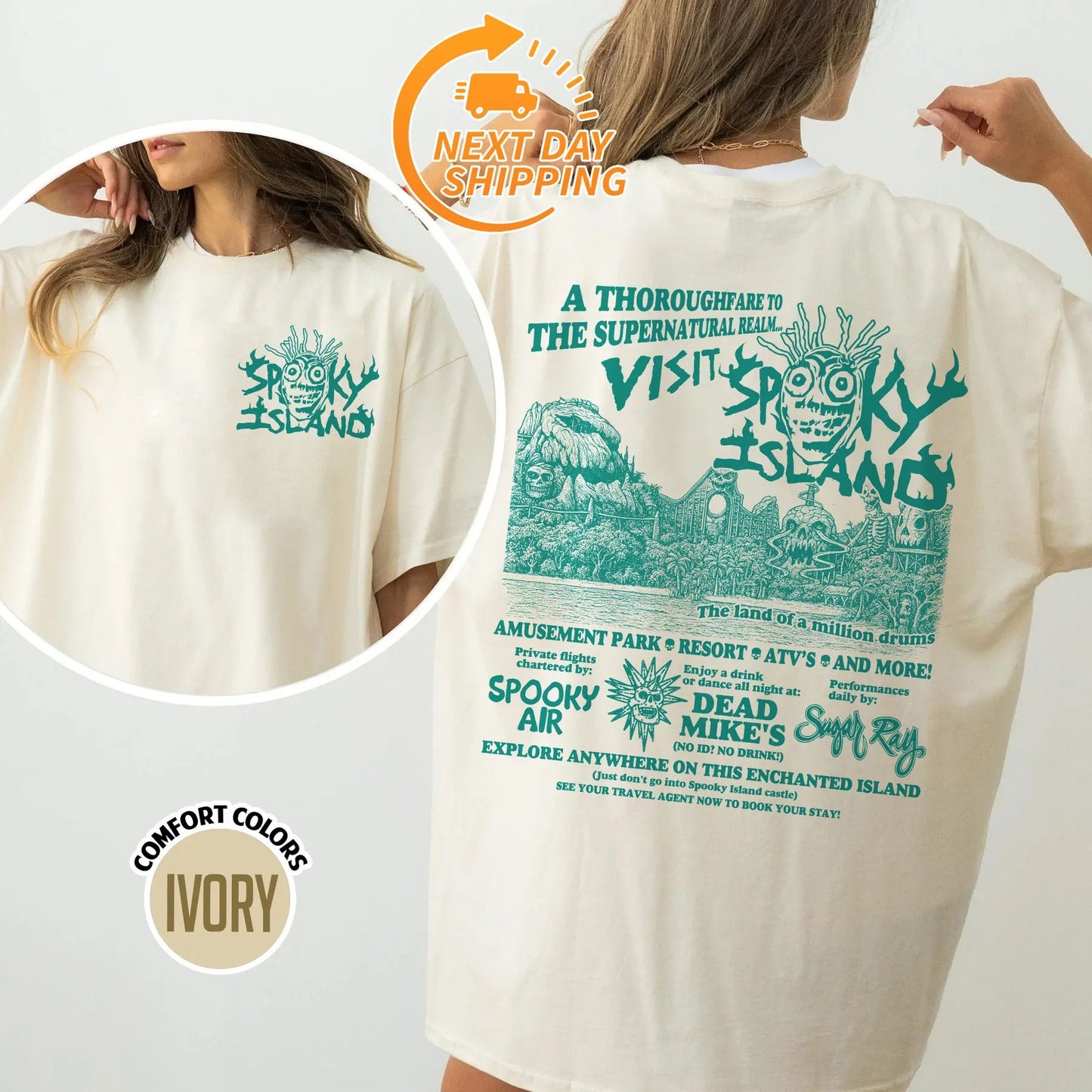 Spooky Island Ghost Town Halloween Shirt – Retro Skull Tee, Horror Party T-Shirt, Spooky Nostalgia Top, Baggy Fit