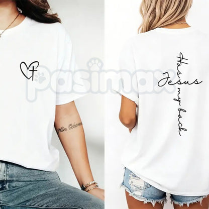 "Jesus Has My Back" Graphic T-Shirt – Premium 100% Cotton Christian Protection Tee, Faith-Based Inspirational Message Top, Soft Lived-In Heavyweight Religious Apparel, Made in USA