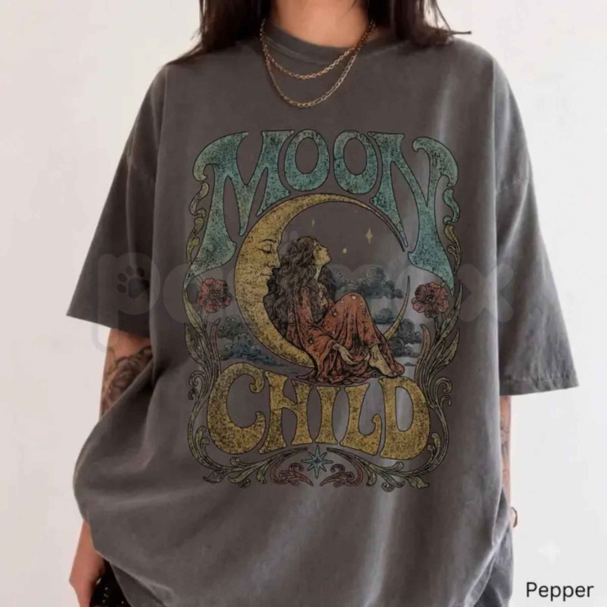 Comfort Colors® Moon Child T-Shirt – Celestial Boho Graphic Tee, Vintage Psychedelic Moon Unisex Top & Gift