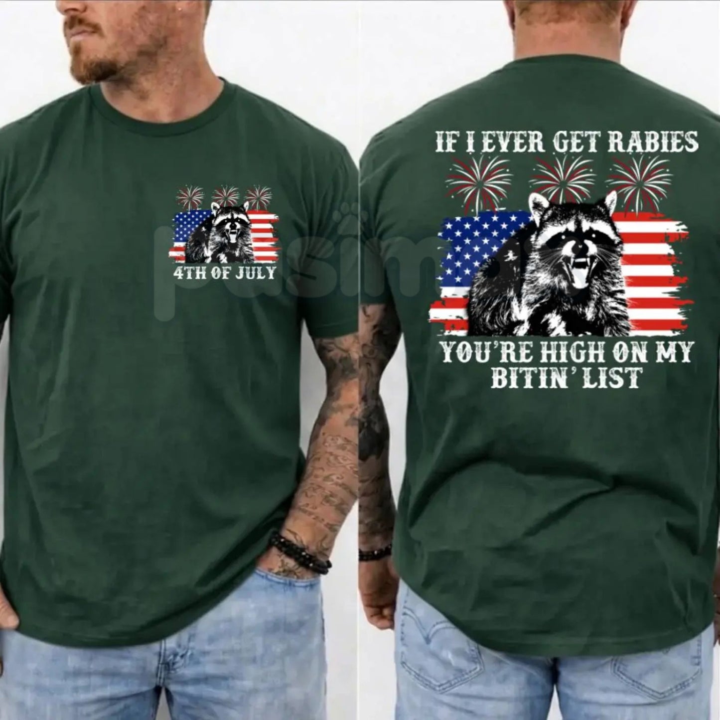 Funny "If I Ever Get Rabies" Raccoon T-Shirt – Sarcastic 4th of July Bitin' List Patriotic Graphic Tee