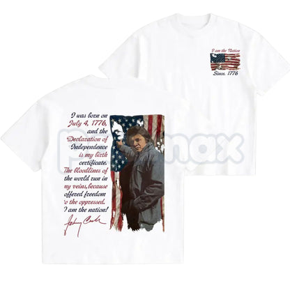 Vintage "I AM THE NATION" Music Singer T-Shirt – Retro Outlaw 2-Sided Graphic Tee, Premium 100% Cotton Country Legend Fan Top, Soft Lived-In Heavyweight Waylon Aesthetic Shirt, Made in USA