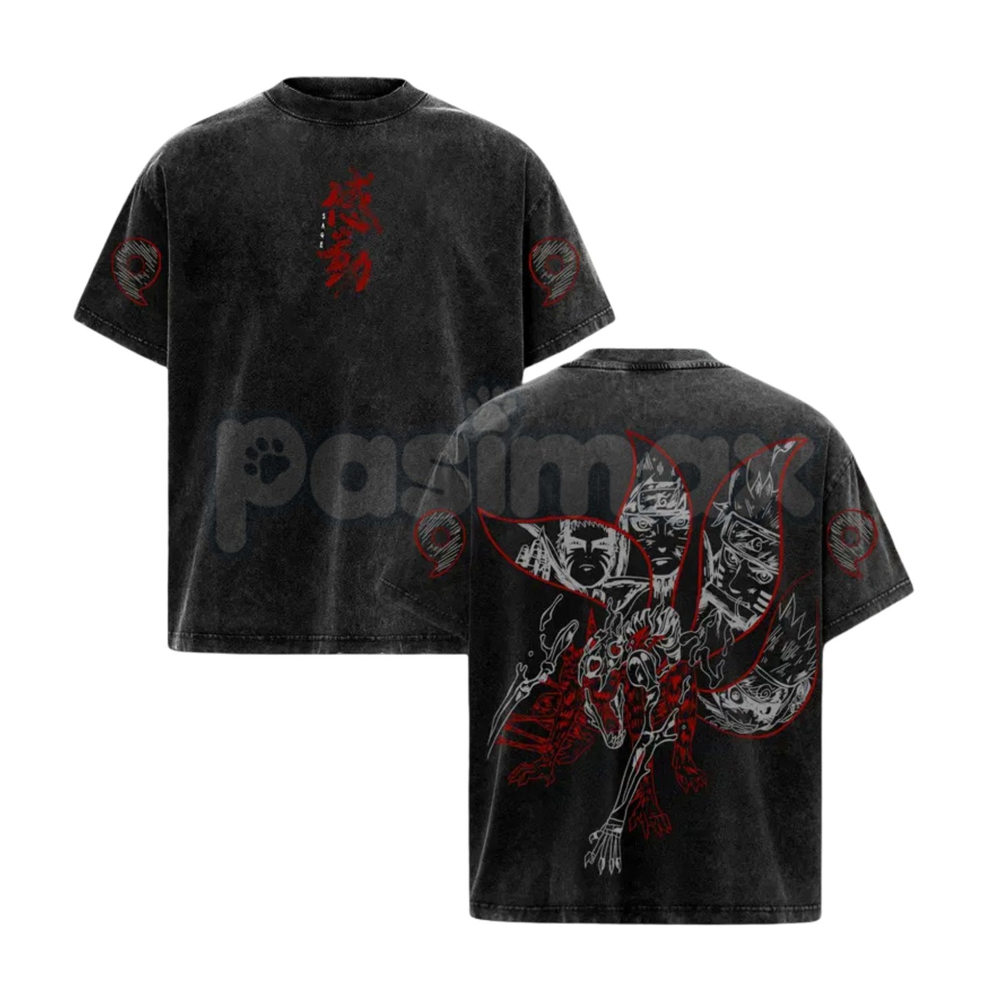 Naruto Kurama Sharingan T-Shirt – Vintage Washed Oversized Anime Tee, Nine-Tails Fox Graphic