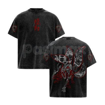Naruto Kurama Sharingan T-Shirt – Vintage Washed Oversized Anime Tee, Nine-Tails Fox Graphic