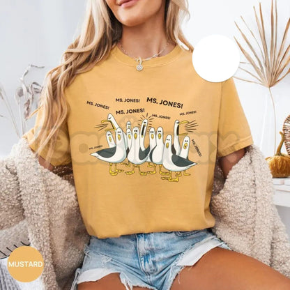 Comfort Colors® Custom Seagull Teacher T-Shirt – Funny Personalized Educator Tee, Aesthetic Bird Graphic Shirt, Sarcastic Classroom Humor Gift