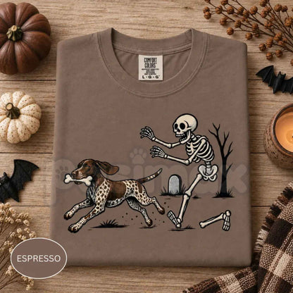 Comfort Colors® Funny Halloween GSP T-Shirt – German Shorthaired Pointer Skeleton Graphic Tee, Spooky Dog Unisex Top & Gift